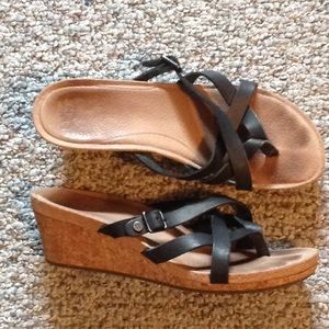 UGG Sandals Size 71/2 Black with cork wedge